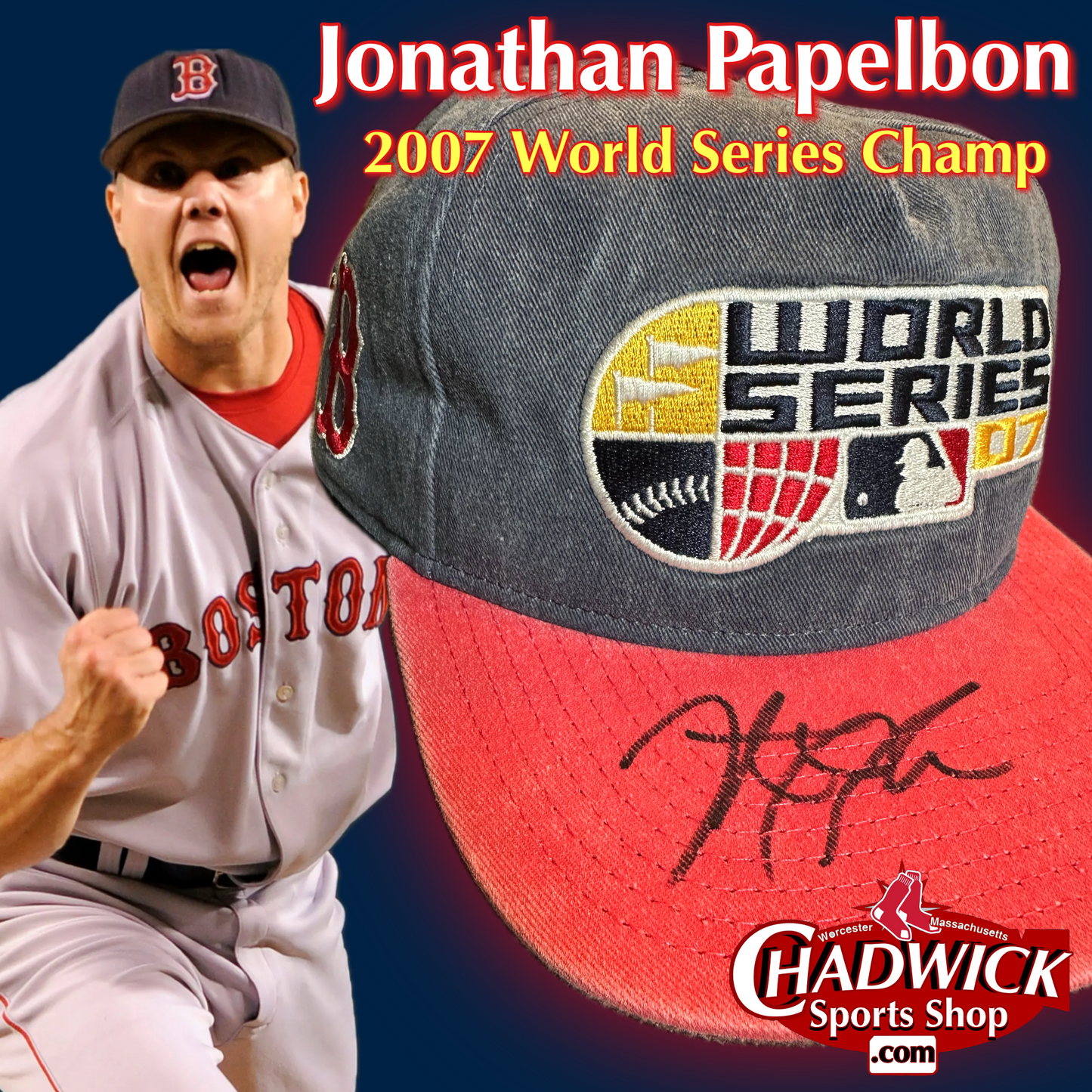 Boston Red Sox Authentic New Era™️ 2007 World Series Snapback Autographed by Jonathan Papelbon (#58)